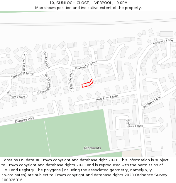 10, SUNLOCH CLOSE, LIVERPOOL, L9 0PA: Location map and indicative extent of plot