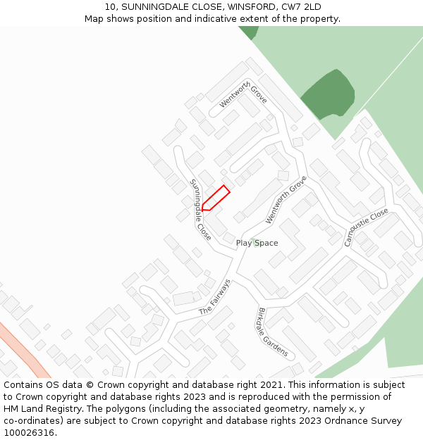 10, SUNNINGDALE CLOSE, WINSFORD, CW7 2LD: Location map and indicative extent of plot