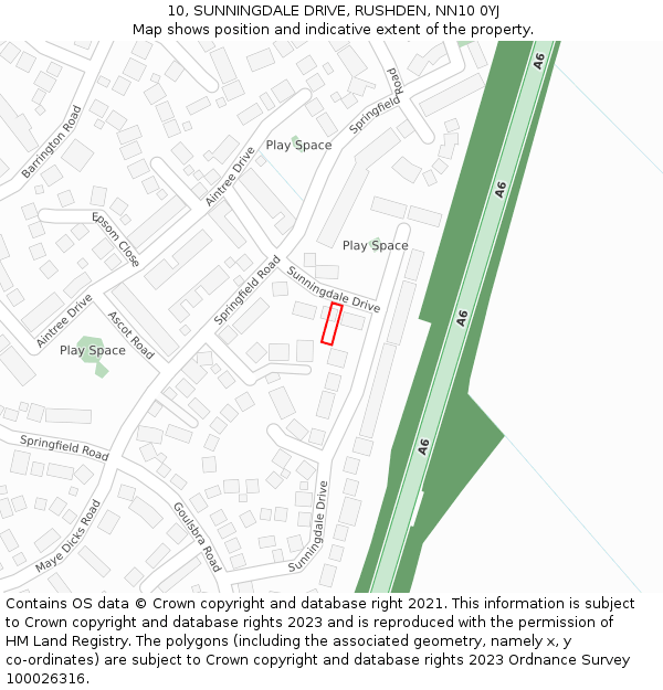10, SUNNINGDALE DRIVE, RUSHDEN, NN10 0YJ: Location map and indicative extent of plot