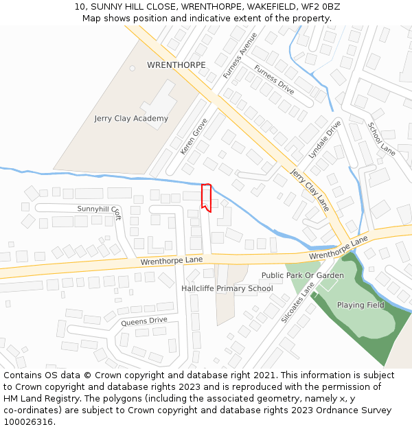 10, SUNNY HILL CLOSE, WRENTHORPE, WAKEFIELD, WF2 0BZ: Location map and indicative extent of plot