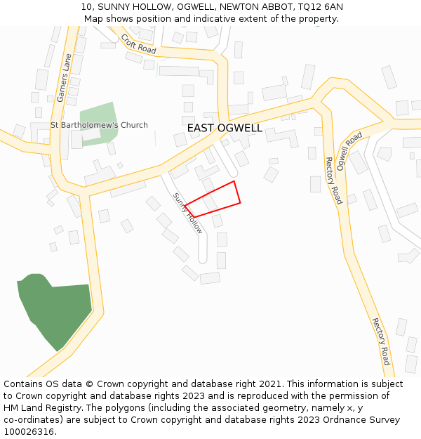 10, SUNNY HOLLOW, OGWELL, NEWTON ABBOT, TQ12 6AN: Location map and indicative extent of plot