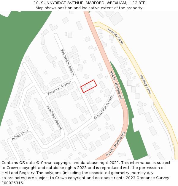 10, SUNNYRIDGE AVENUE, MARFORD, WREXHAM, LL12 8TE: Location map and indicative extent of plot