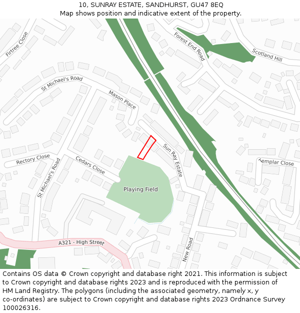 10, SUNRAY ESTATE, SANDHURST, GU47 8EQ: Location map and indicative extent of plot