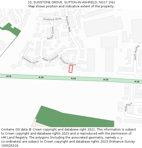 10, SUNSTONE GROVE, SUTTON-IN-ASHFIELD, NG17 1NU: Location map and indicative extent of plot