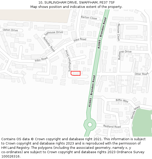 10, SURLINGHAM DRIVE, SWAFFHAM, PE37 7SF: Location map and indicative extent of plot