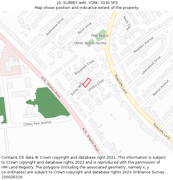 10, SURREY WAY, YORK, YO30 5FS: Location map and indicative extent of plot