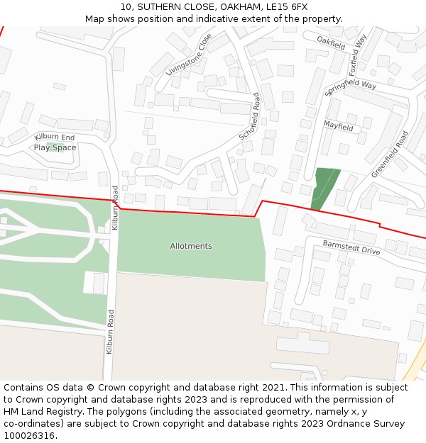 10, SUTHERN CLOSE, OAKHAM, LE15 6FX: Location map and indicative extent of plot