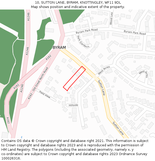 10, SUTTON LANE, BYRAM, KNOTTINGLEY, WF11 9DL: Location map and indicative extent of plot