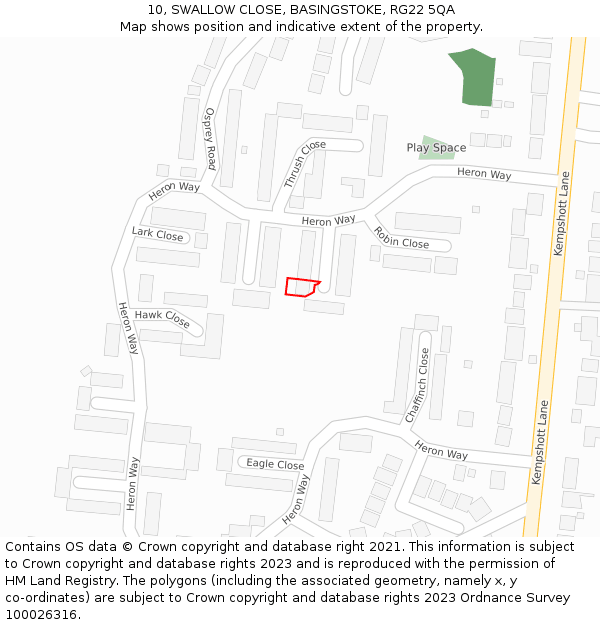 10, SWALLOW CLOSE, BASINGSTOKE, RG22 5QA: Location map and indicative extent of plot