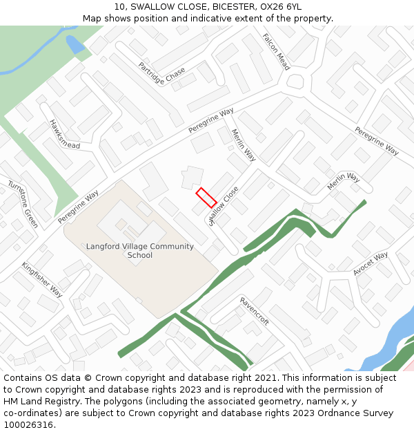 10, SWALLOW CLOSE, BICESTER, OX26 6YL: Location map and indicative extent of plot