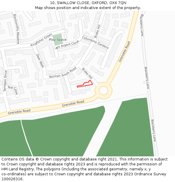 10, SWALLOW CLOSE, OXFORD, OX4 7QN: Location map and indicative extent of plot