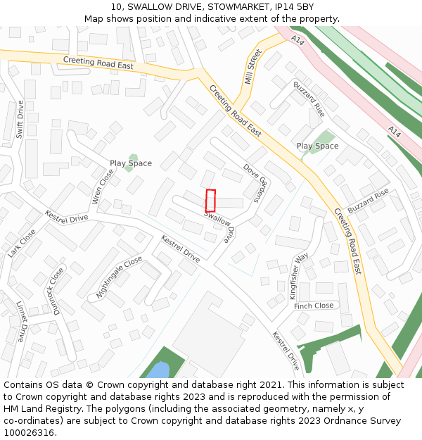 10, SWALLOW DRIVE, STOWMARKET, IP14 5BY: Location map and indicative extent of plot