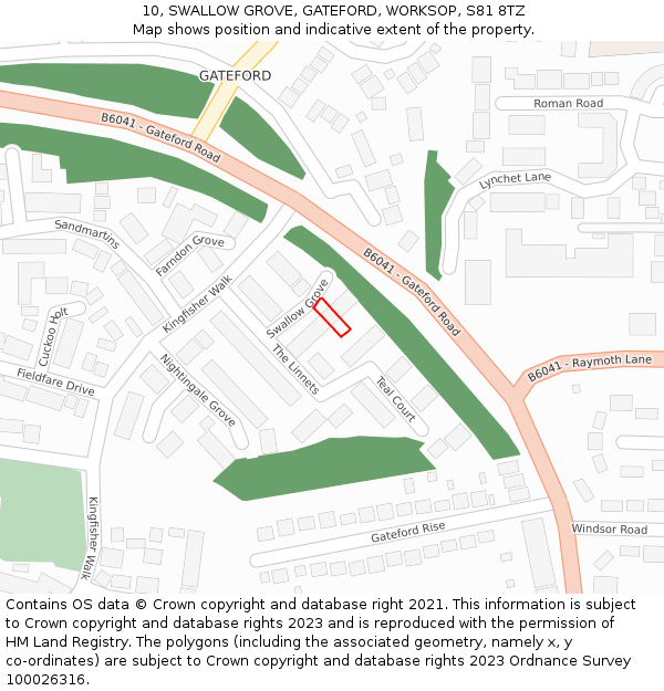 10, SWALLOW GROVE, GATEFORD, WORKSOP, S81 8TZ: Location map and indicative extent of plot