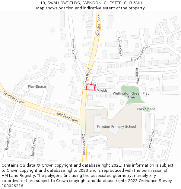 10, SWALLOWFIELDS, FARNDON, CHESTER, CH3 6NH: Location map and indicative extent of plot