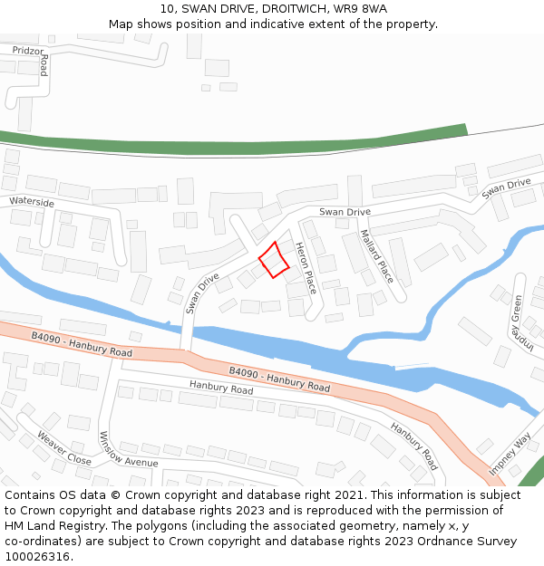 10, SWAN DRIVE, DROITWICH, WR9 8WA: Location map and indicative extent of plot