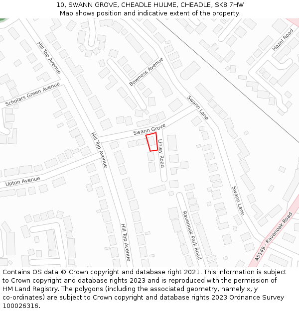 10, SWANN GROVE, CHEADLE HULME, CHEADLE, SK8 7HW: Location map and indicative extent of plot