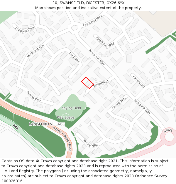10, SWANSFIELD, BICESTER, OX26 6YX: Location map and indicative extent of plot