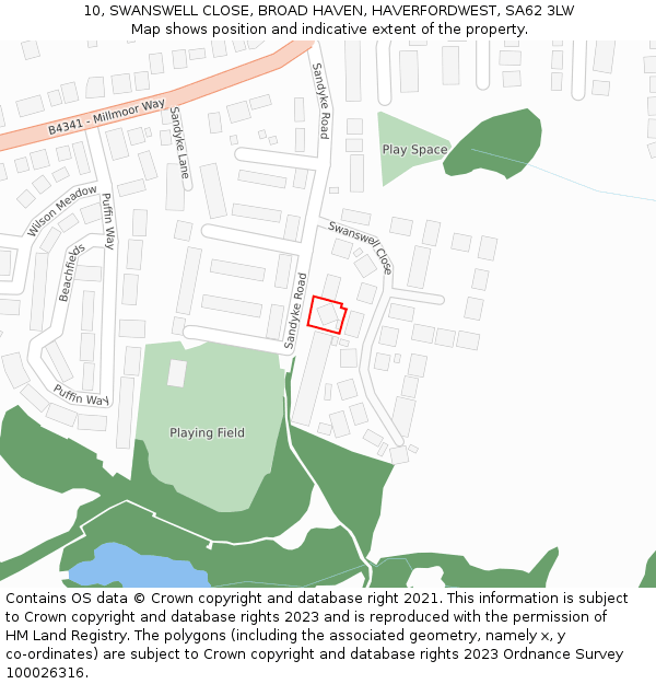 10, SWANSWELL CLOSE, BROAD HAVEN, HAVERFORDWEST, SA62 3LW: Location map and indicative extent of plot