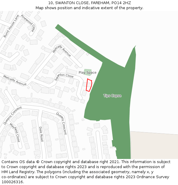 10, SWANTON CLOSE, FAREHAM, PO14 2HZ: Location map and indicative extent of plot