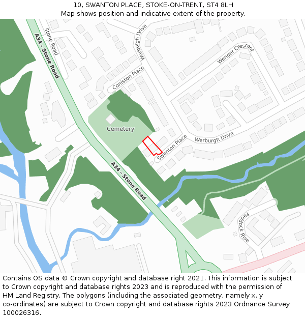 10, SWANTON PLACE, STOKE-ON-TRENT, ST4 8LH: Location map and indicative extent of plot