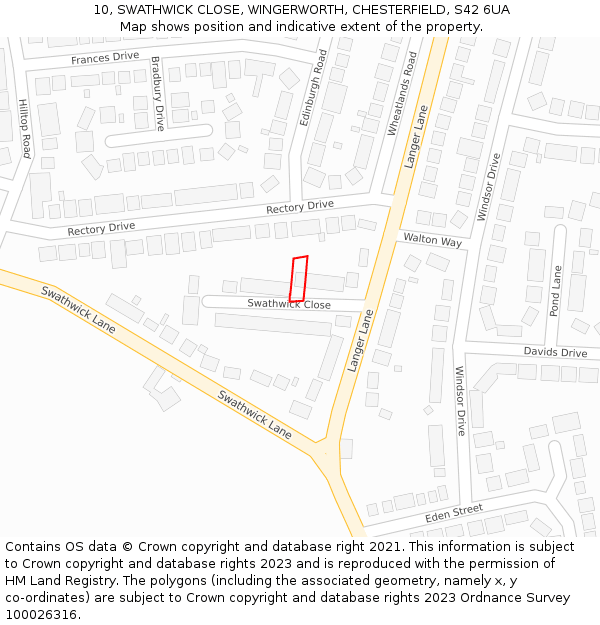 10, SWATHWICK CLOSE, WINGERWORTH, CHESTERFIELD, S42 6UA: Location map and indicative extent of plot