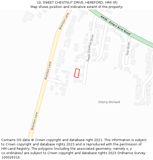 10, SWEET CHESTNUT DRIVE, HEREFORD, HR4 0FJ: Location map and indicative extent of plot