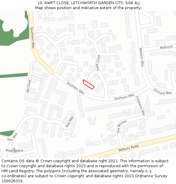 10, SWIFT CLOSE, LETCHWORTH GARDEN CITY, SG6 4LJ: Location map and indicative extent of plot