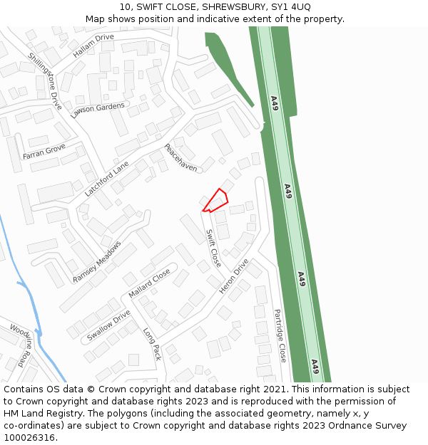 10, SWIFT CLOSE, SHREWSBURY, SY1 4UQ: Location map and indicative extent of plot