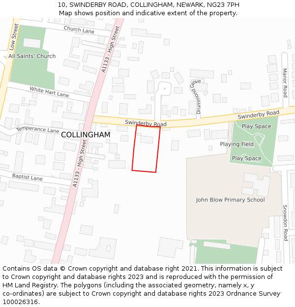 10, SWINDERBY ROAD, COLLINGHAM, NEWARK, NG23 7PH: Location map and indicative extent of plot