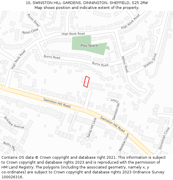 10, SWINSTON HILL GARDENS, DINNINGTON, SHEFFIELD, S25 2RW: Location map and indicative extent of plot