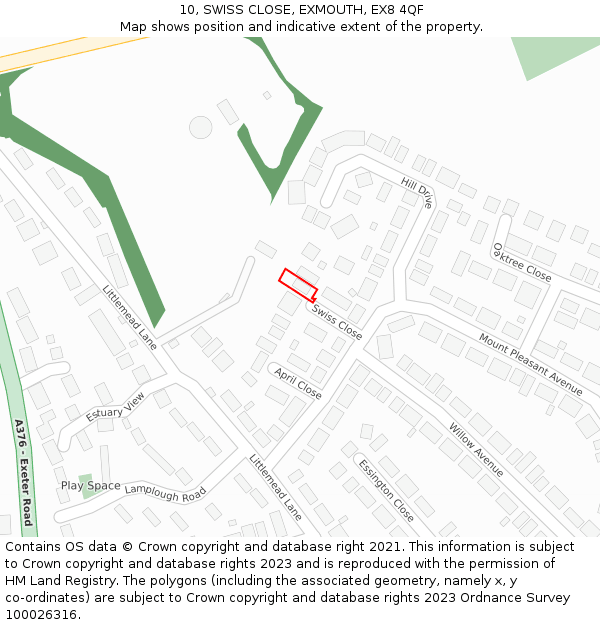 10, SWISS CLOSE, EXMOUTH, EX8 4QF: Location map and indicative extent of plot