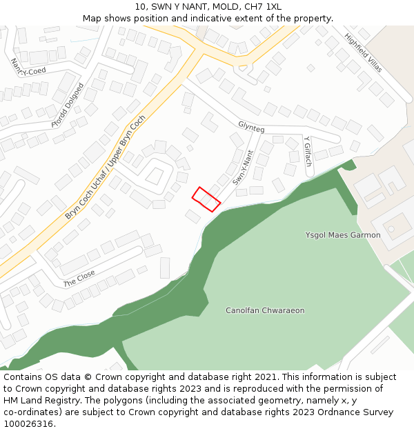 10, SWN Y NANT, MOLD, CH7 1XL: Location map and indicative extent of plot