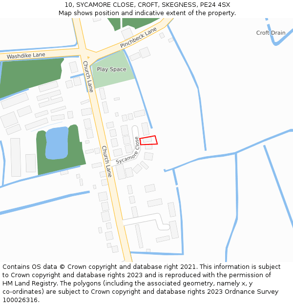 10, SYCAMORE CLOSE, CROFT, SKEGNESS, PE24 4SX: Location map and indicative extent of plot