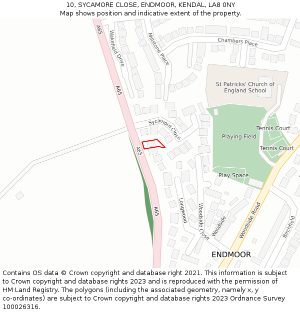 10, SYCAMORE CLOSE, ENDMOOR, KENDAL, LA8 0NY: Location map and indicative extent of plot