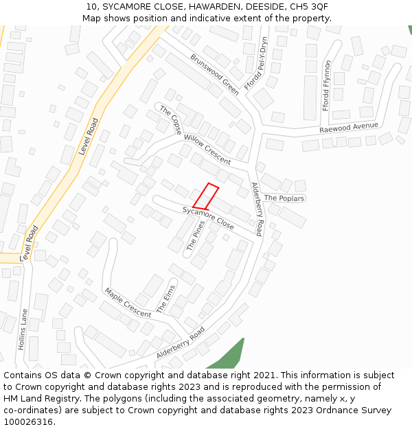 10, SYCAMORE CLOSE, HAWARDEN, DEESIDE, CH5 3QF: Location map and indicative extent of plot