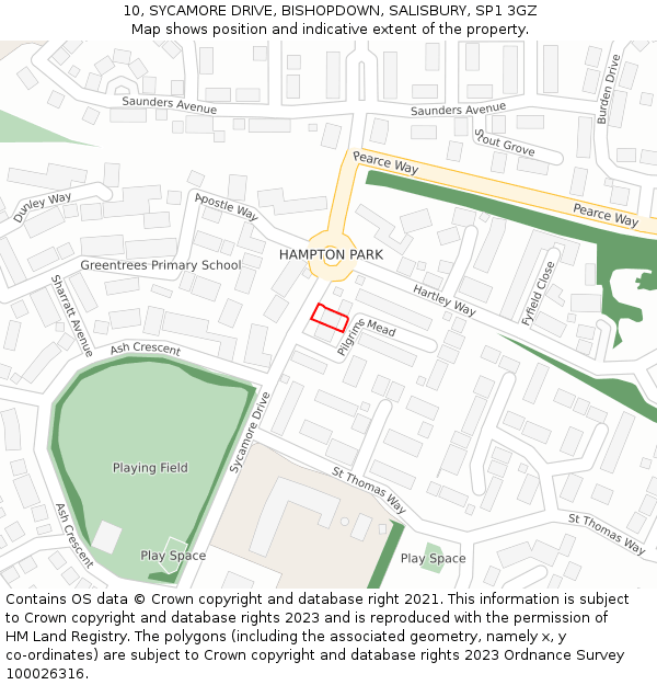 10, SYCAMORE DRIVE, BISHOPDOWN, SALISBURY, SP1 3GZ: Location map and indicative extent of plot