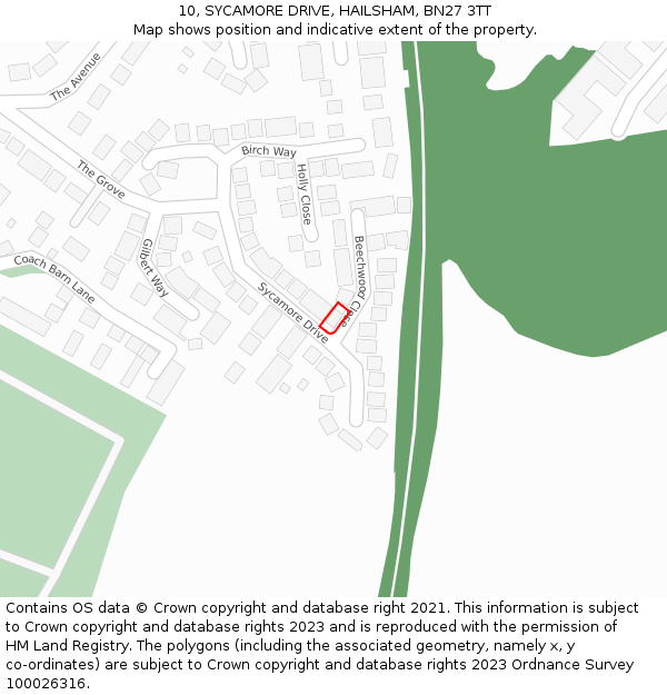 10, SYCAMORE DRIVE, HAILSHAM, BN27 3TT: Location map and indicative extent of plot