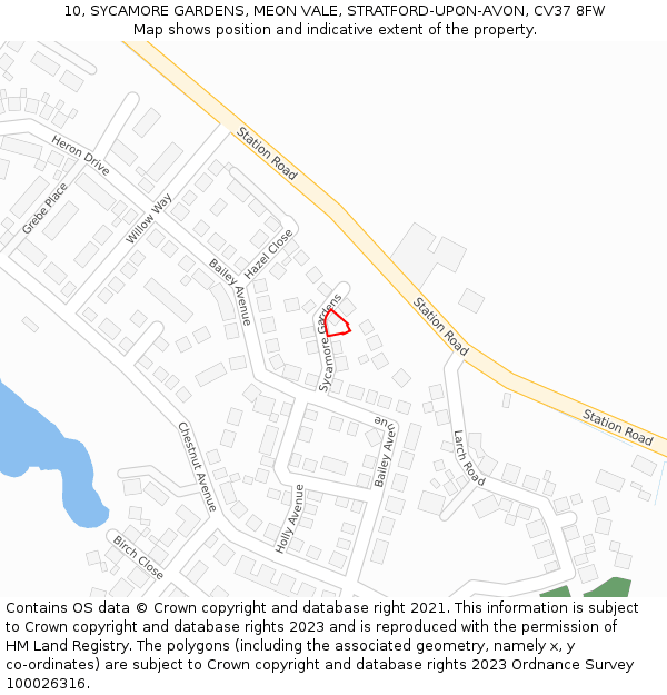 10, SYCAMORE GARDENS, MEON VALE, STRATFORD-UPON-AVON, CV37 8FW: Location map and indicative extent of plot