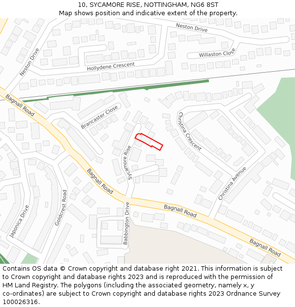 10, SYCAMORE RISE, NOTTINGHAM, NG6 8ST: Location map and indicative extent of plot