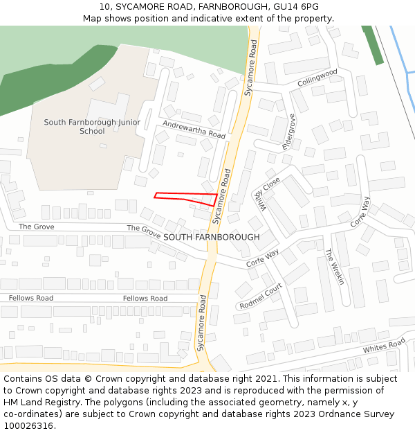 10, SYCAMORE ROAD, FARNBOROUGH, GU14 6PG: Location map and indicative extent of plot