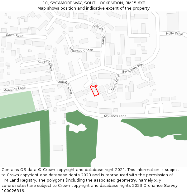10, SYCAMORE WAY, SOUTH OCKENDON, RM15 6XB: Location map and indicative extent of plot