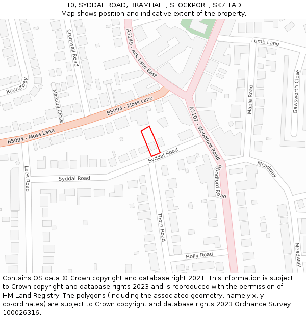 10, SYDDAL ROAD, BRAMHALL, STOCKPORT, SK7 1AD: Location map and indicative extent of plot