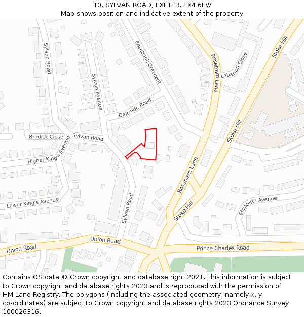 10, SYLVAN ROAD, EXETER, EX4 6EW: Location map and indicative extent of plot