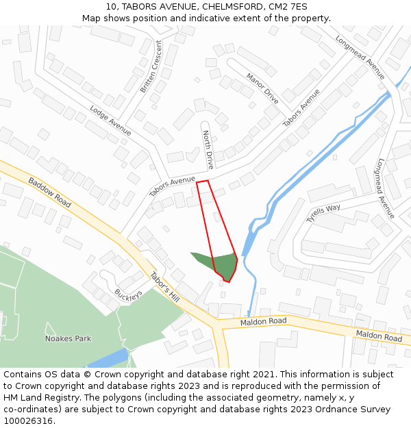 10, TABORS AVENUE, CHELMSFORD, CM2 7ES: Location map and indicative extent of plot