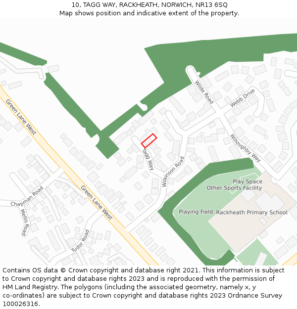 10, TAGG WAY, RACKHEATH, NORWICH, NR13 6SQ: Location map and indicative extent of plot