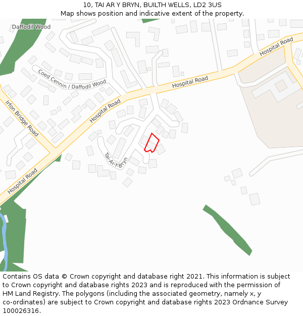 10, TAI AR Y BRYN, BUILTH WELLS, LD2 3US: Location map and indicative extent of plot