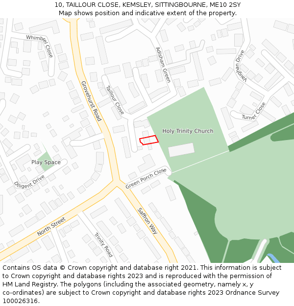 10, TAILLOUR CLOSE, KEMSLEY, SITTINGBOURNE, ME10 2SY: Location map and indicative extent of plot