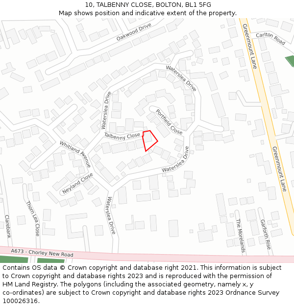 10, TALBENNY CLOSE, BOLTON, BL1 5FG: Location map and indicative extent of plot