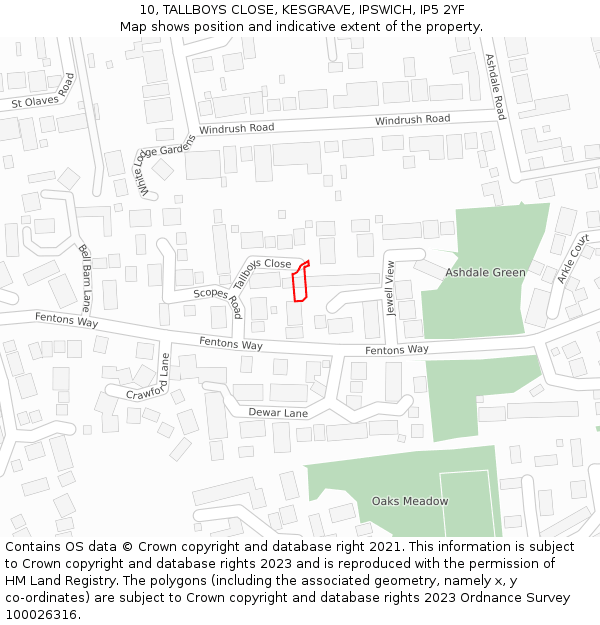 10, TALLBOYS CLOSE, KESGRAVE, IPSWICH, IP5 2YF: Location map and indicative extent of plot