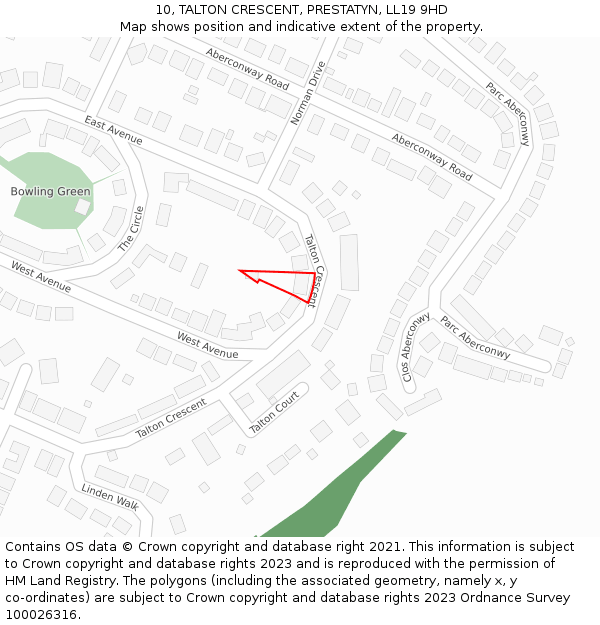10, TALTON CRESCENT, PRESTATYN, LL19 9HD: Location map and indicative extent of plot